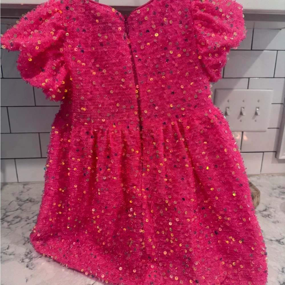 Lola and the Boys 2T Pink Sequin Puff-Sleeve Kids Dress